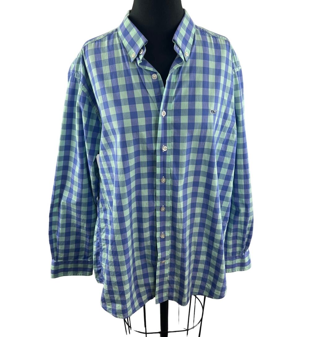 Vineyard Vines Men's Blue Shirt Cotton Plaid Collared Slim Fit Button-Down Sz XL